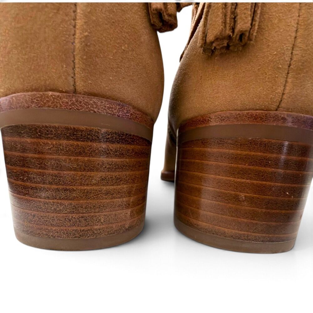 talbots via tassel tie suede ankle boots 9.5m tan almond toe block heel booties - Picture 10 of 12
